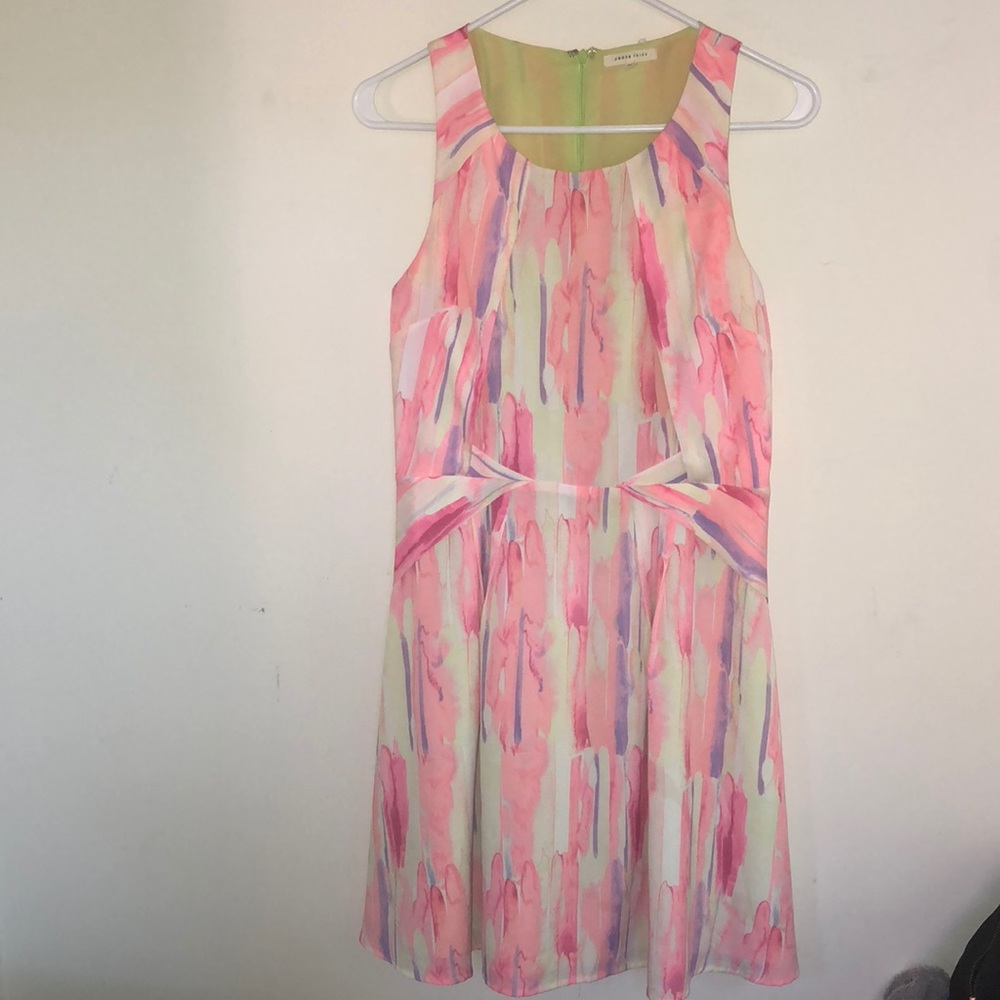 Under Skies painted pink dress